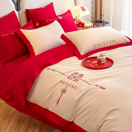 91家纺网 家纺一手货源 找家纺 （总） 2024新款长绒棉婚庆四件套系列三