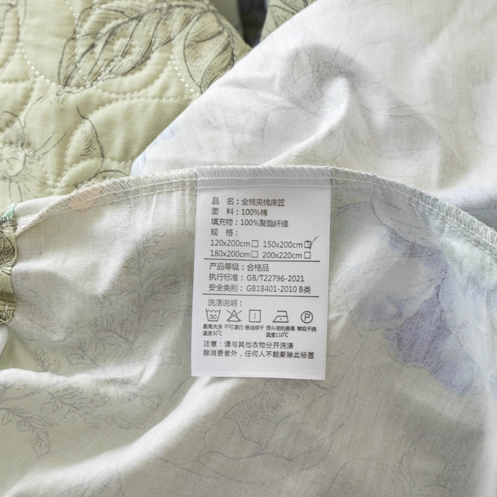 91家纺网 家纺一手货源 找家纺 优乐家纺 2025新款纯棉印花夹棉床笠三件套系列-纽扣款 安琪-绿