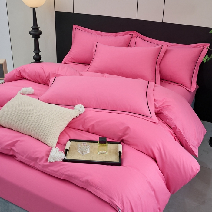 91家纺网 家纺一手货源 找家纺 三沁家居 2024新款精梳长绒棉四件套 树莓红