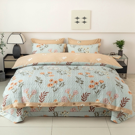 优乐家纺 2025新款纯棉印花夹棉系列四件套-纽扣款 南薇-兰