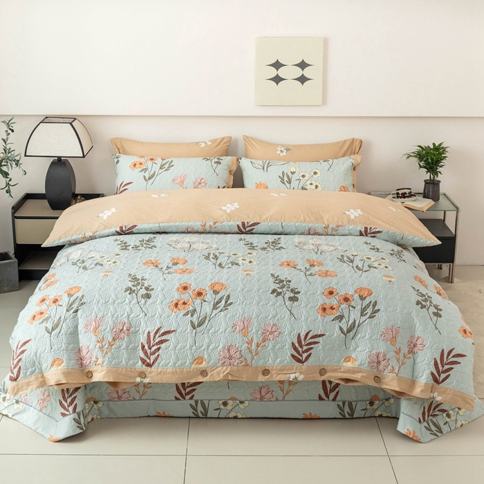 91家纺网 家纺一手货源 找家纺 优乐家纺 2025新款纯棉印花夹棉系列四件套-纽扣款 南薇-兰