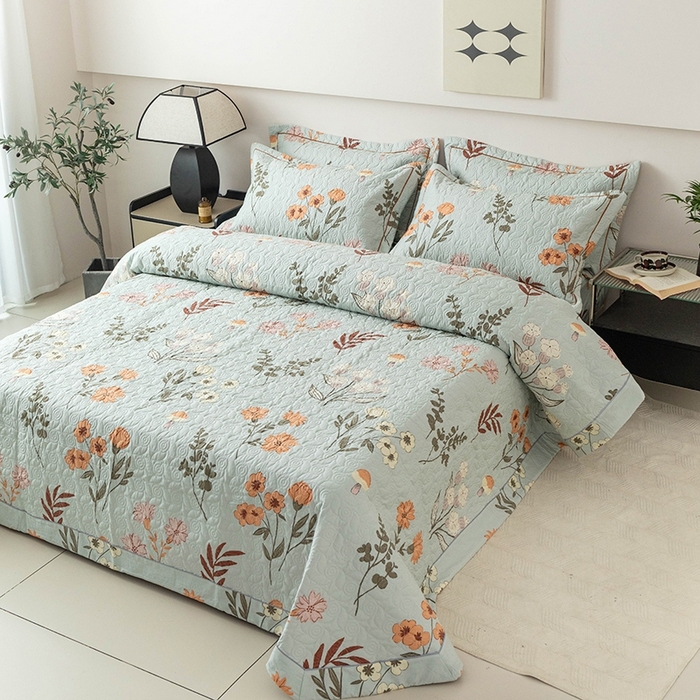 91家纺网 家纺一手货源 找家纺 优乐家纺 2025新款全棉斜纹13376宽边枕套床盖三件套 南薇-兰