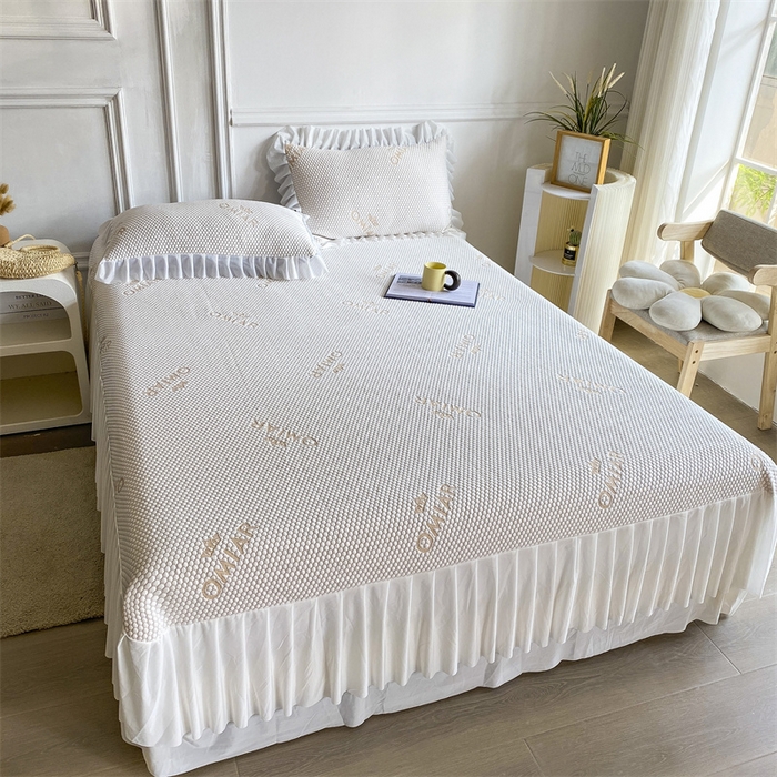 91家纺网 家纺一手货源 找家纺 叠派家纺 2024新款抗菌冰豆豆床裙款凉席-皇冠系 冰豆豆皇冠系列-床裙款 柠檬黄