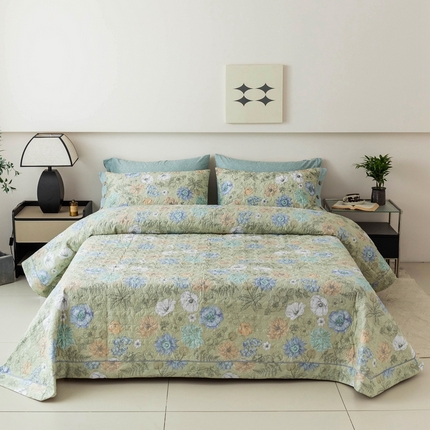 91家纺网 家纺一手货源 找家纺 （总）优乐家纺 2025新款纯棉印花夹棉系列床盖三件套-纽扣款
