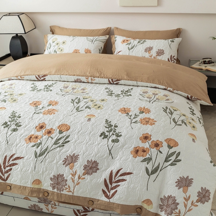 91家纺网 家纺一手货源 找家纺 优乐家纺 2025新款纯棉印花夹棉系列四件套-纽扣款 南薇