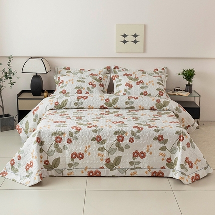 91家纺网 家纺一手货源 找家纺 优乐家纺 2025新款全棉斜纹13376宽边枕套床盖三件套 花颜悦色