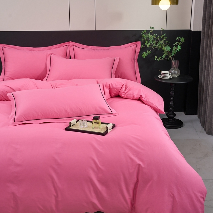 91家纺网 家纺一手货源 找家纺 三沁家居 2024新款精梳长绒棉四件套 树莓红