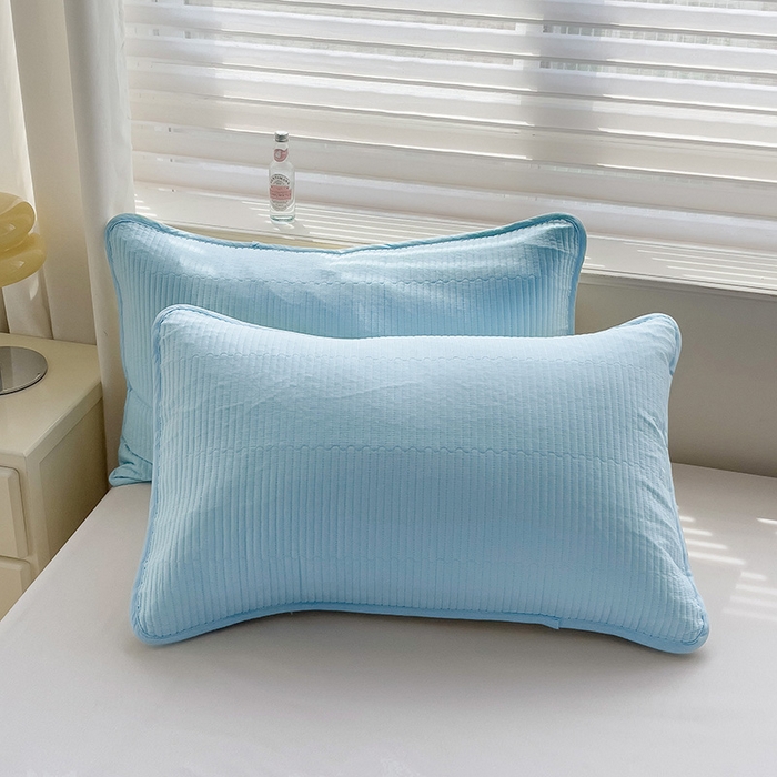 91家纺网 家纺一手货源 找家纺 羽爱家纺 2024新款双面纯色全棉水洗床盖 天蓝