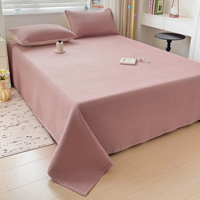 91家纺网 家纺一手货源 找家纺 羽爱家纺 2024新款双面纯色全棉水洗床盖 豆沙