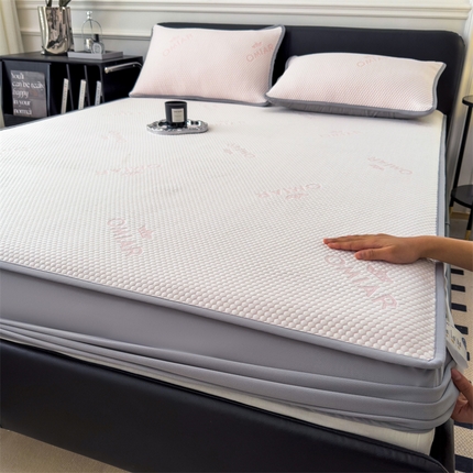 91家纺网 家纺一手货源 找家纺 叠派家纺 2024新款抗菌冰豆豆床笠款凉席-皇冠 皇冠-蜜桃粉