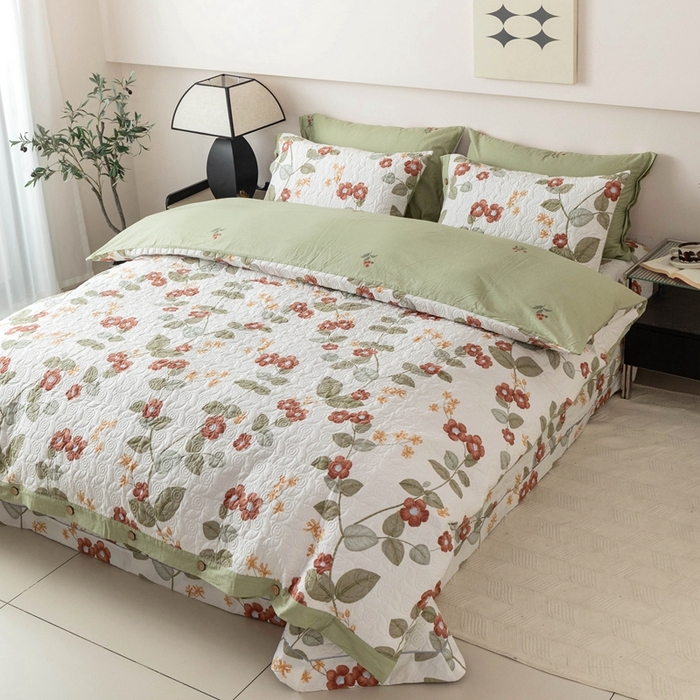 91家纺网 家纺一手货源 找家纺 优乐家纺 2025新款纯棉印花夹棉系列四件套-纽扣款 和颜悦色