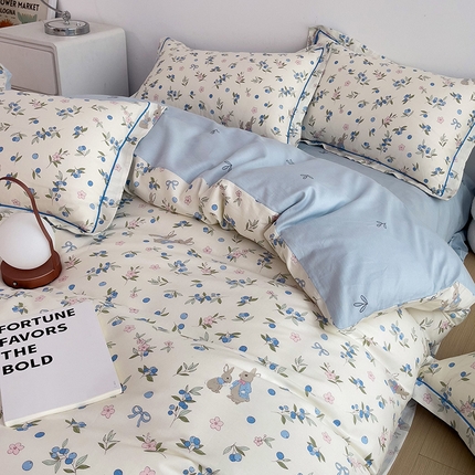 91家纺网 家纺一手货源 找家纺 （总）乐童 2024新款直播爆款13070纯棉印花吊边款一字绣四件套 第五波