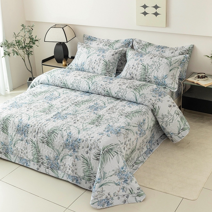 91家纺网 家纺一手货源 找家纺 优乐家纺 2025新款全棉斜纹13376宽边枕套床盖三件套 早春