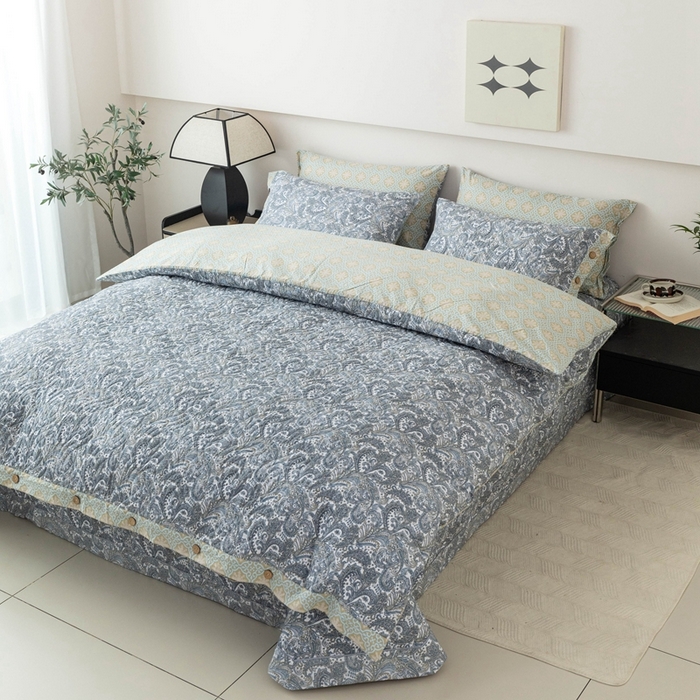 91家纺网 家纺一手货源 找家纺 优乐家纺 2025新款纯棉印花夹棉系列四件套-纽扣款 波西米亚