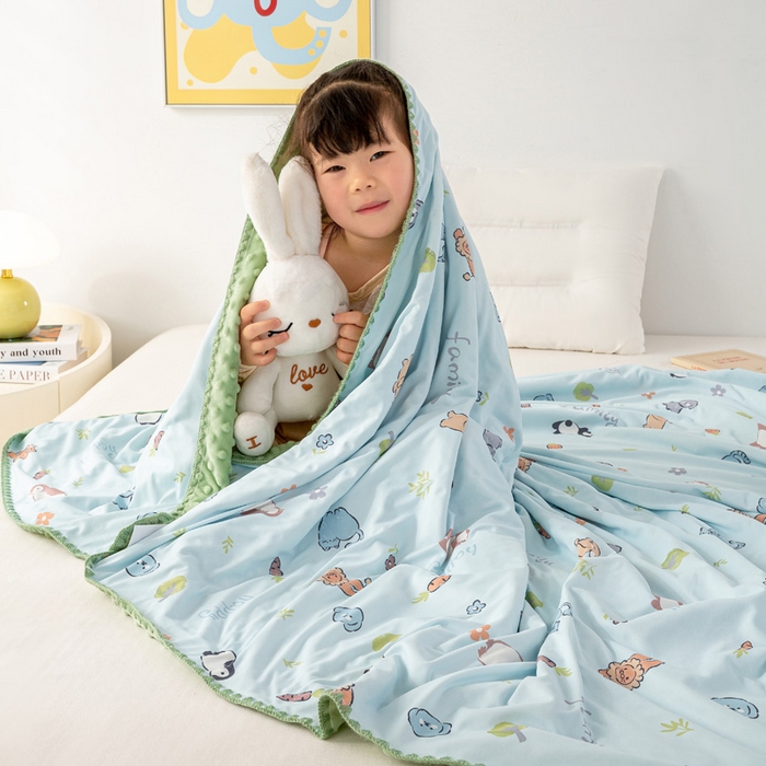 91家纺网 家纺一手货源 找家纺 柏薇 2024新款儿童凉感针织豆豆绒盖毯 宠物乐园