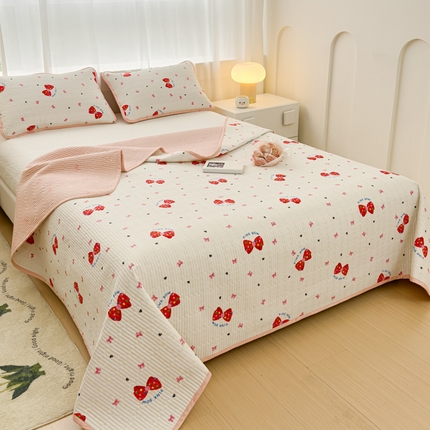 金丝鸟家纺 2024新款双面全棉夹棉床盖 甜心蝴蝶结