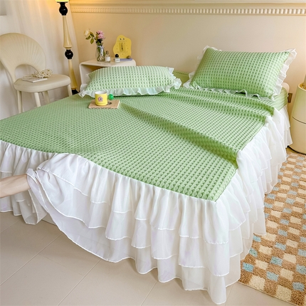 屹成家纺 2024新款PE高分子冰丝凉席床裙款 菱形格-绿