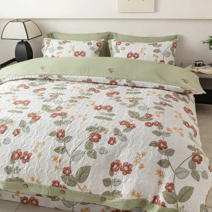 91家纺网 家纺一手货源 找家纺 优乐家纺 2025新款纯棉印花夹棉系列四件套-纽扣款 和颜悦色