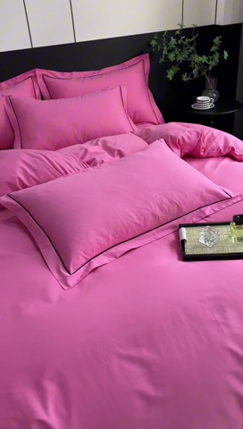 91家纺网 家纺一手货源 找家纺 三沁家居 2024新款精梳长绒棉四件套 树莓红