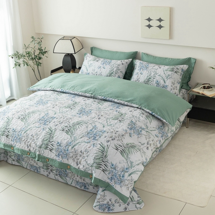 91家纺网 家纺一手货源 找家纺 优乐家纺 2025新款纯棉印花夹棉系列四件套-纽扣款 早春