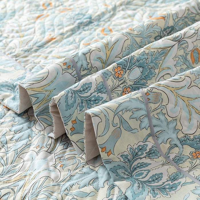 91家纺网 家纺一手货源 找家纺 优乐家纺 2025新款全棉斜纹13376宽边枕套床盖三件套 普卡拉-兰