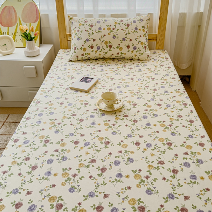 91家纺网 家纺一手货源 找家纺 金丝鸟家纺 2024新款学生款A类老粗布床笠 花蔓