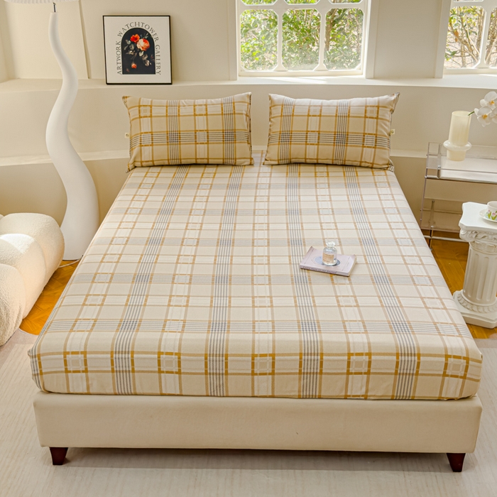 91家纺网 家纺一手货源 找家纺 金丝鸟家纺 2024新款成人款A类老粗布床笠 咖小格