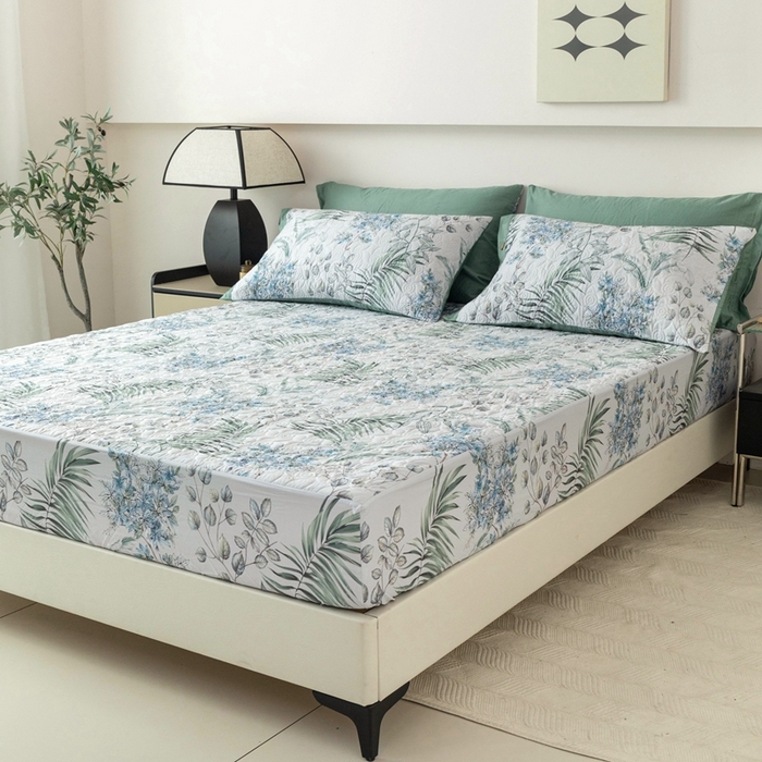 91家纺网 家纺一手货源 找家纺 优乐家纺 2025新款纯棉印花夹棉床笠三件套系列-纽扣款 早春