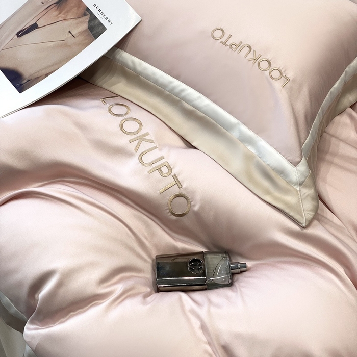 91家纺网 家纺一手货源 找家纺 优悦生活馆 宽边拼角冰丝刺绣四件套-仰望 仰望-粉