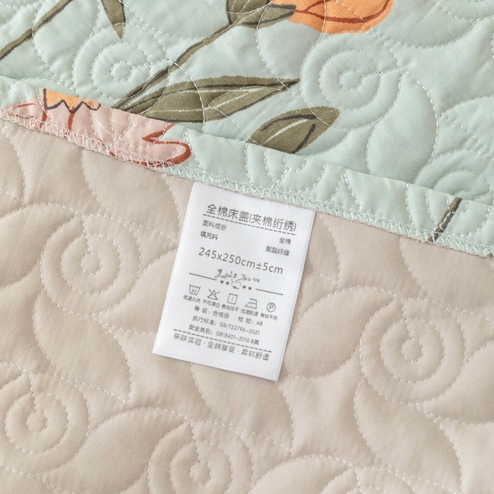 91家纺网 家纺一手货源 找家纺 优乐家纺 2025新款纯棉印花夹棉系列床盖三件套-纽扣款 南薇-兰