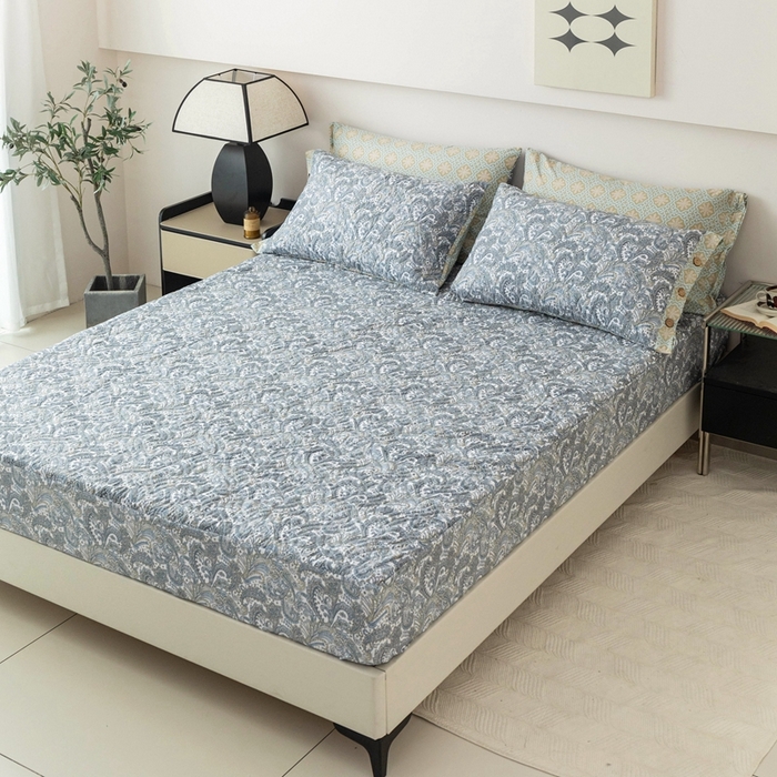 91家纺网 家纺一手货源 找家纺 优乐家纺 2025新款纯棉印花夹棉床笠三件套系列-纽扣款 波西米亚