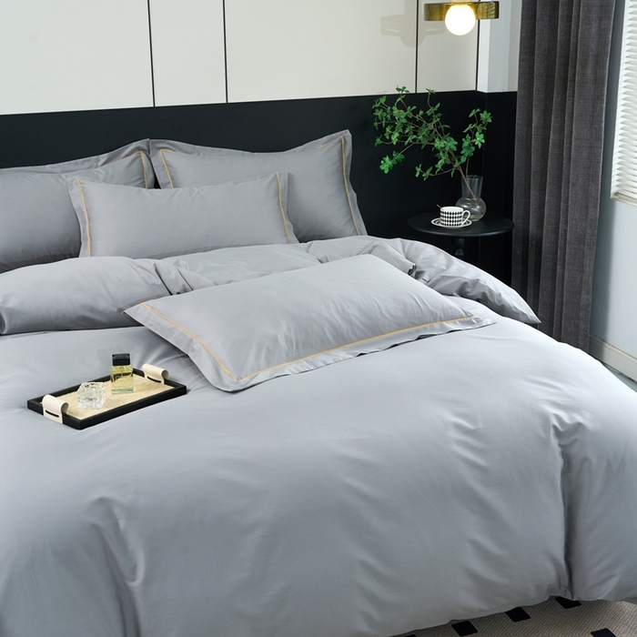 91家纺网 家纺一手货源 找家纺 三沁家居 2024新款精梳长绒棉四件套 高级灰