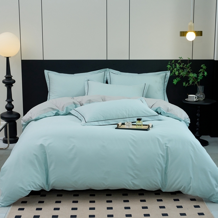 91家纺网 家纺一手货源 找家纺 三沁家居 2024新款精梳长绒棉四件套 灰绿