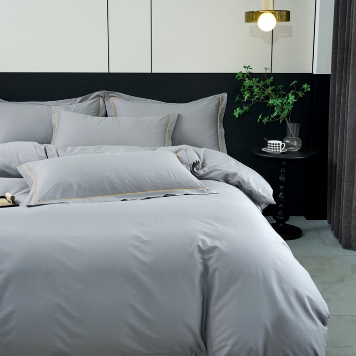 91家纺网 家纺一手货源 找家纺 三沁家居 2024新款精梳长绒棉四件套 高级灰