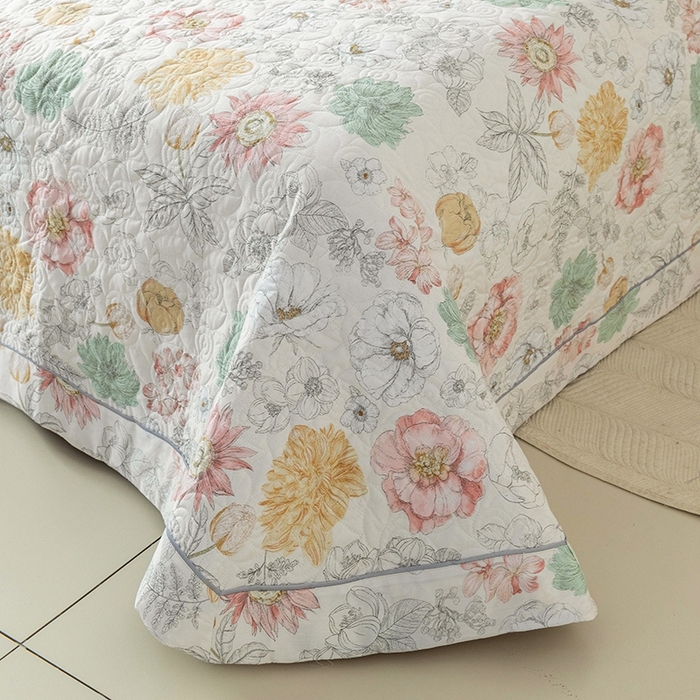 91家纺网 家纺一手货源 找家纺 优乐家纺 2025新款全棉斜纹13376宽边枕套床盖三件套 安琪-黄