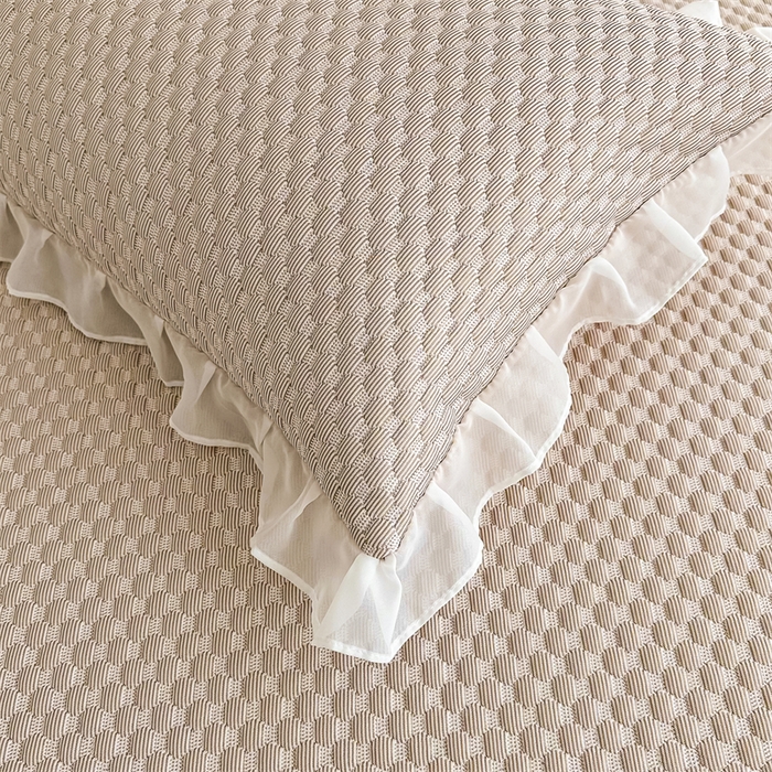 91家纺网 家纺一手货源 找家纺 屹成家纺 2024新款凉豆豆床裙款冰丝凉席 豆豆-卡其