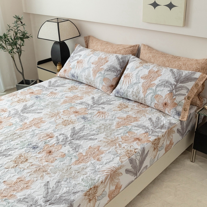 91家纺网 家纺一手货源 找家纺 优乐家纺 2025新款纯棉印花夹棉床笠三件套系列-纽扣款 春意盎然