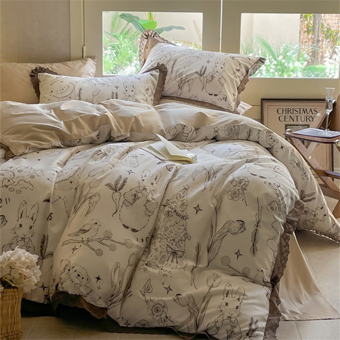 91家纺网 家纺一手货源 找家纺 （总）圆岛家纺 2024新款原创手绘系列100s 全棉数码印花四件套-帕丁顿之森