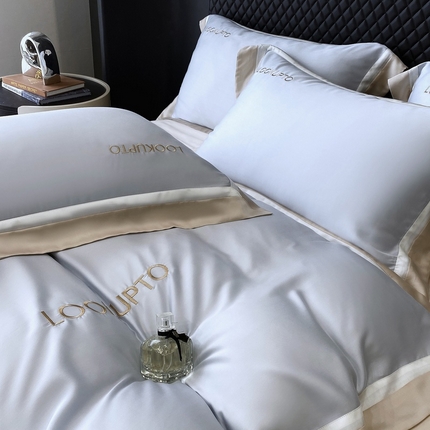 91家纺网 家纺一手货源 找家纺 优悦生活馆 宽边拼角冰丝刺绣四件套-仰望 仰望-蓝