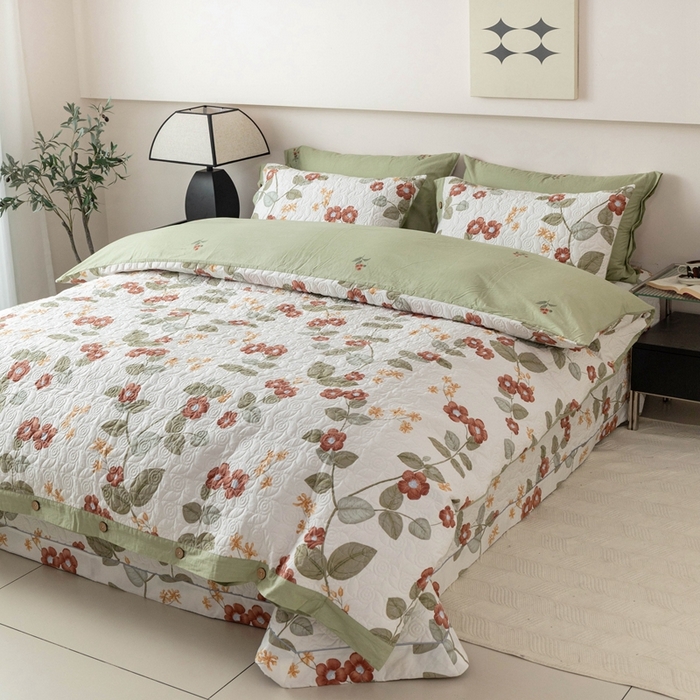 91家纺网 家纺一手货源 找家纺 优乐家纺 2025新款纯棉印花夹棉系列四件套-纽扣款 和颜悦色