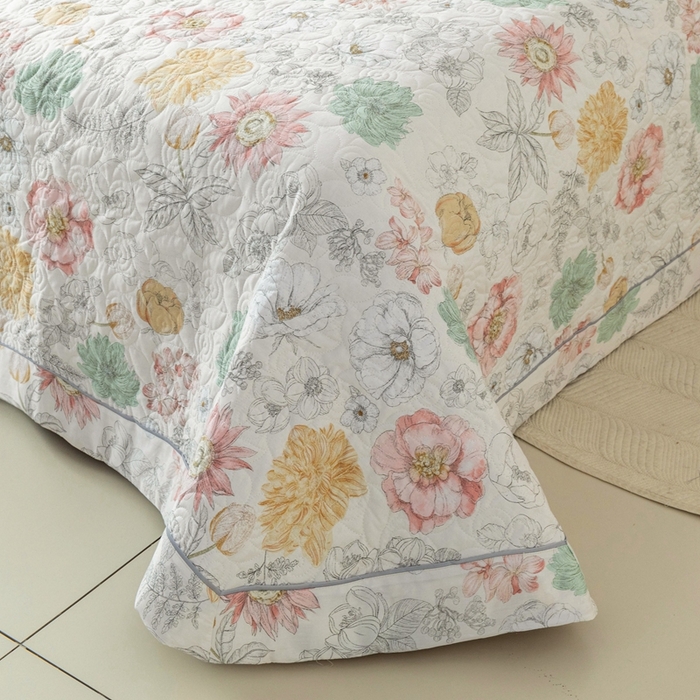 91家纺网 家纺一手货源 找家纺 （总）优乐家纺 2025新款纯棉印花夹棉系列床盖三件套-纽扣款