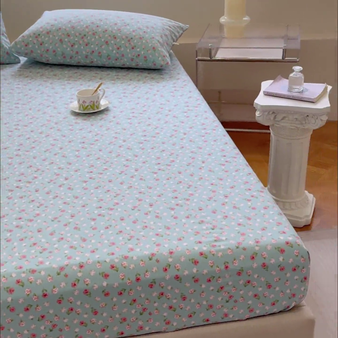 91家纺网 家纺一手货源 找家纺 金丝鸟家纺 2024新款成人款A类老粗布床笠 小玫瑰