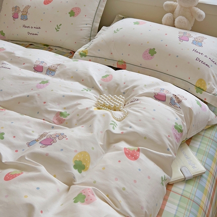 91家纺网 家纺一手货源 找家纺 （总）乐童 2024新款直播爆款13070纯棉印花吊边款一字绣四件套 第五波