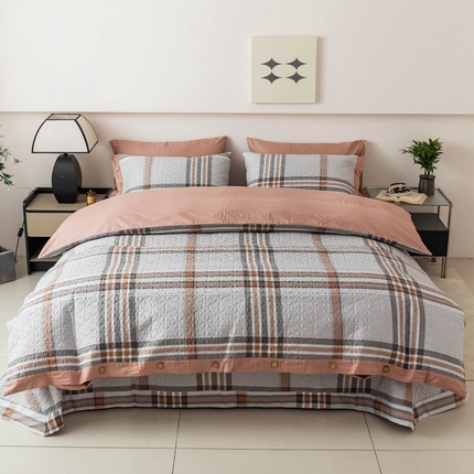 优乐家纺 2025新款纯棉印花夹棉系列四件套-纽扣款 慕斯