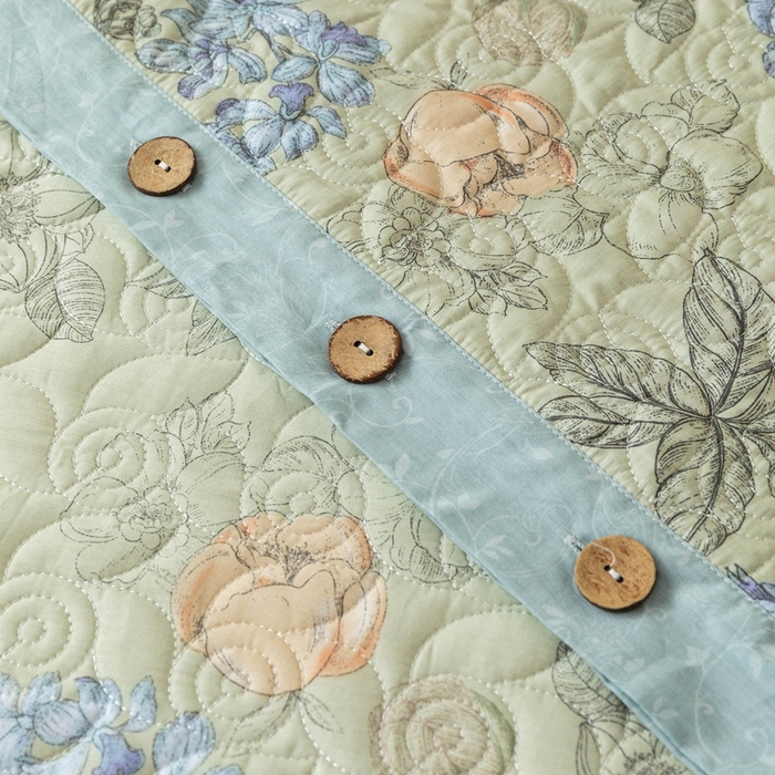 91家纺网 家纺一手货源 找家纺 优乐家纺 2025新款纯棉印花夹棉系列四件套-纽扣款 安琪-绿