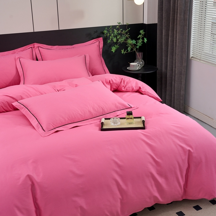 91家纺网 家纺一手货源 找家纺 三沁家居 2024新款精梳长绒棉四件套 树莓红