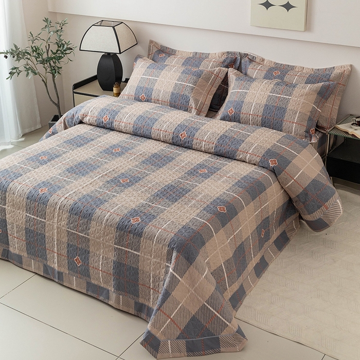 91家纺网 家纺一手货源 找家纺 优乐家纺 2025新款全棉斜纹13376宽边枕套床盖三件套 博尔-咖