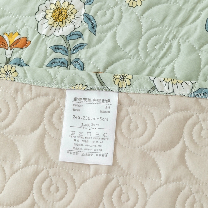 91家纺网 家纺一手货源 找家纺 优乐家纺 2025新款纯棉印花夹棉系列床盖三件套-纽扣款 朵唯