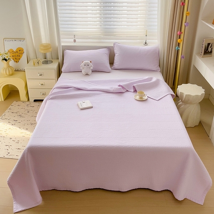 羽爱家纺 2024新款双面纯色全棉水洗床盖 浅紫