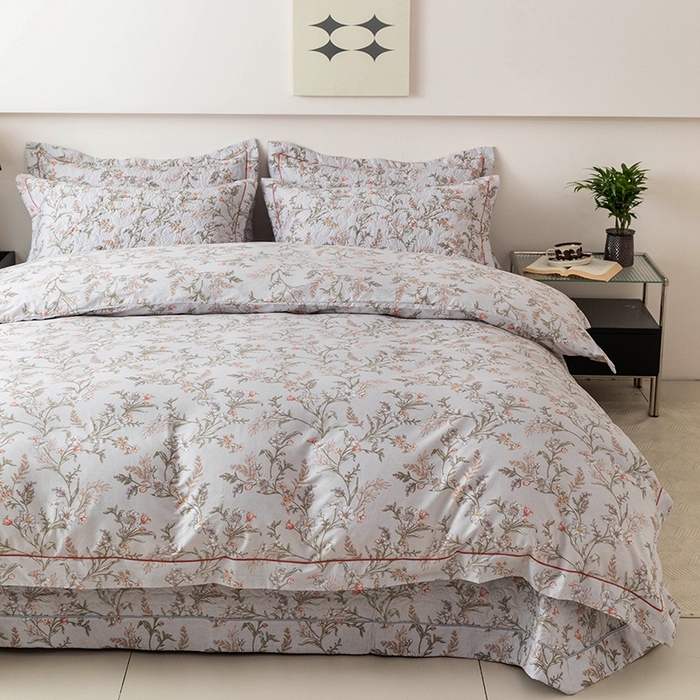 91家纺网 家纺一手货源 找家纺 优乐家纺 2025新款全棉斜纹13376单层被套夹棉床盖款四件套 清婉